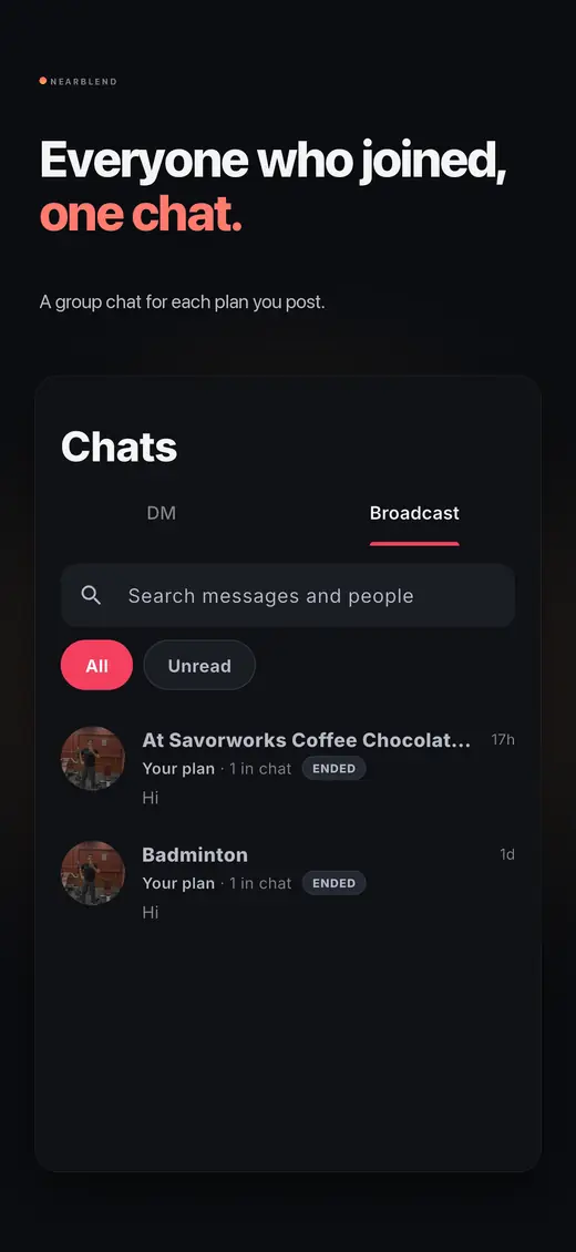 Everyone who joined, one chat: a group chat for each plan you post.