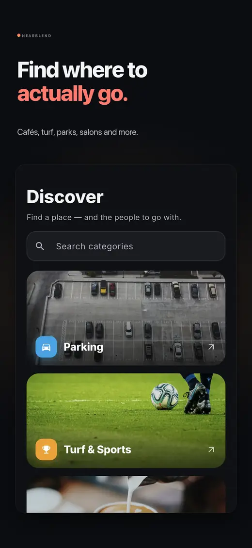 Find where to actually go: Discover, with cafes, turf, parks and salons.